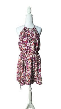 Y2K Ditsy Floral Forever 21 Womens Halter Mini Dress Belted Boho Festival Large